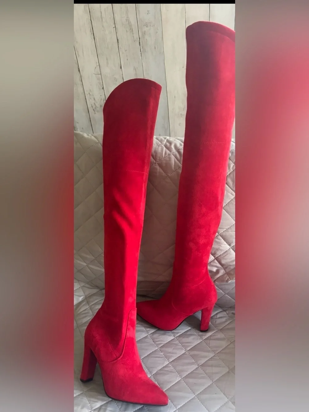 Red Suede Over-the-Knee Boots for Women